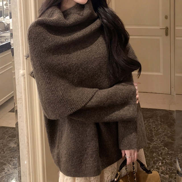 Turtleneck cape knit sweater A1636