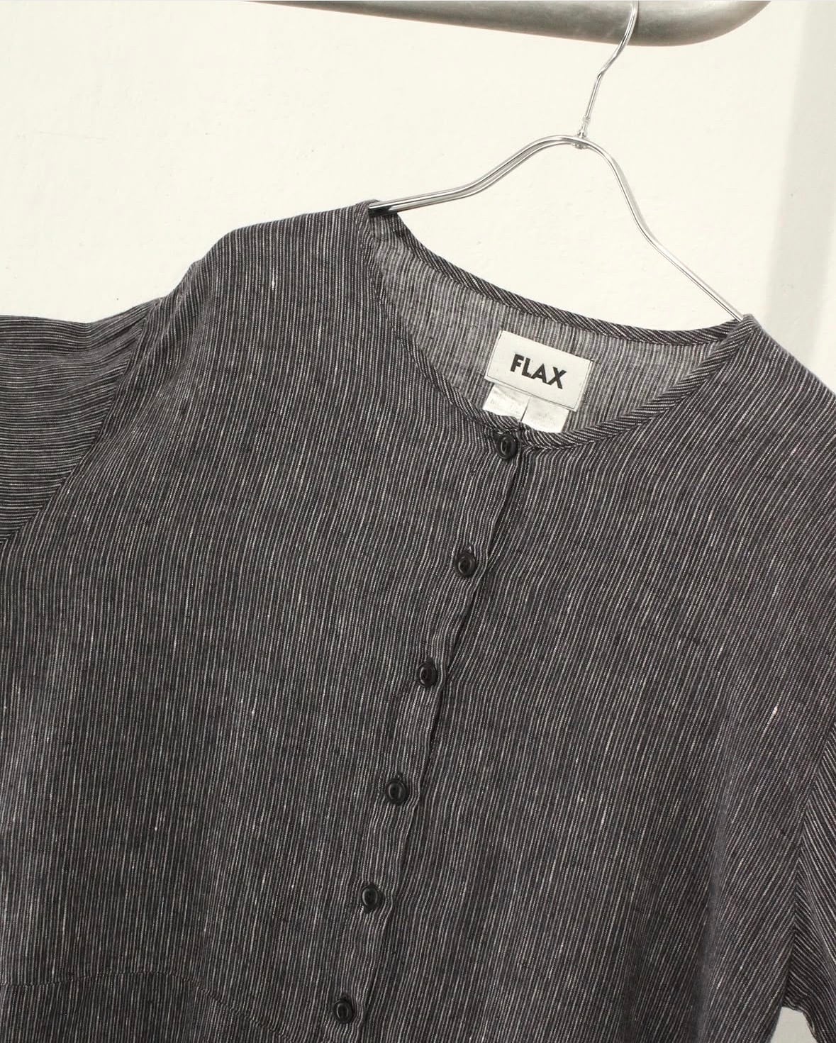 90s~ FLAX No-Collar Linen Shirt LITHUANIA製