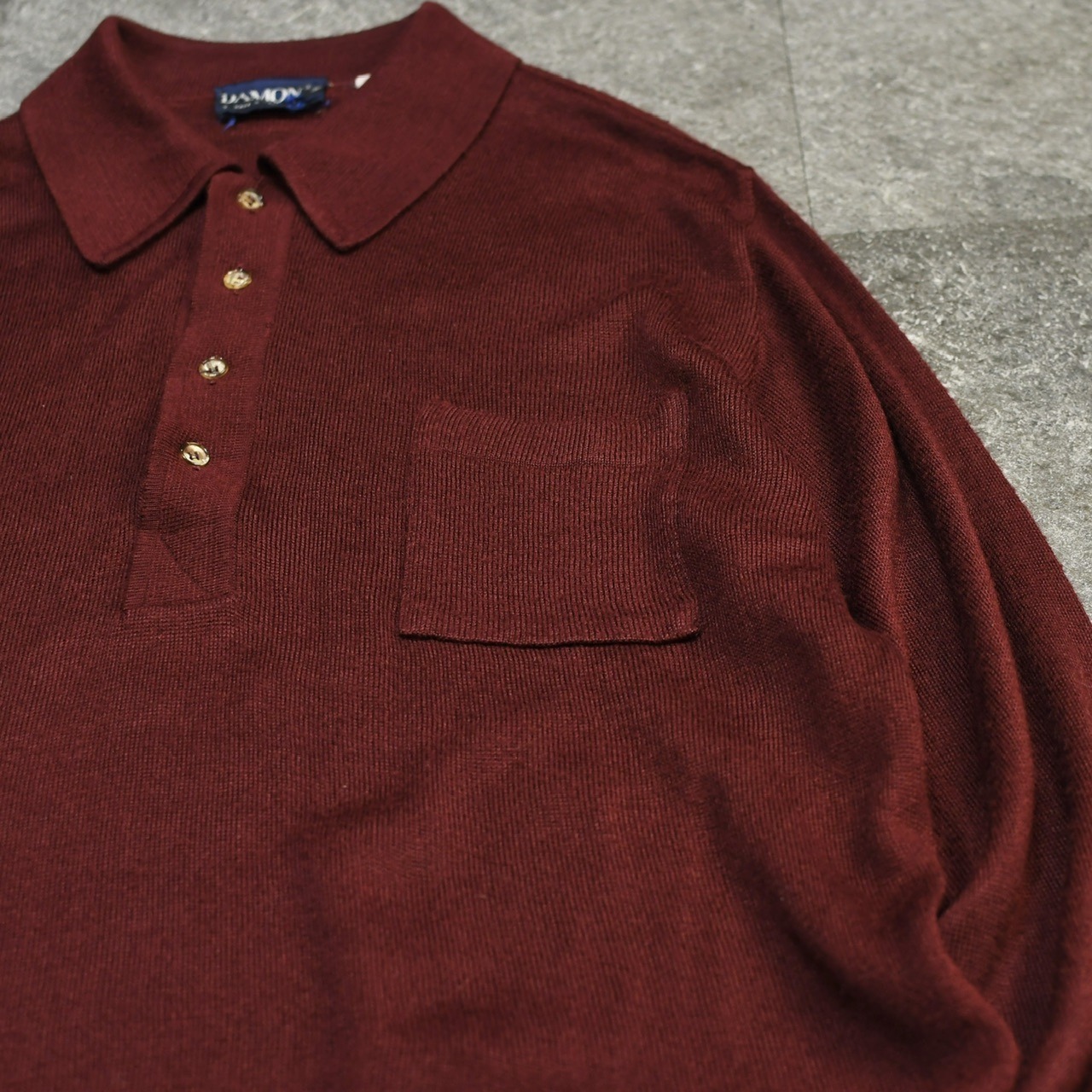 70's~ 4B acryl knit polo burgundy