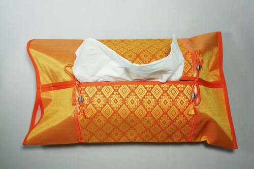 (OT005-8)布製タイ風ティッシュカバー　オレンジ（光沢感あり）