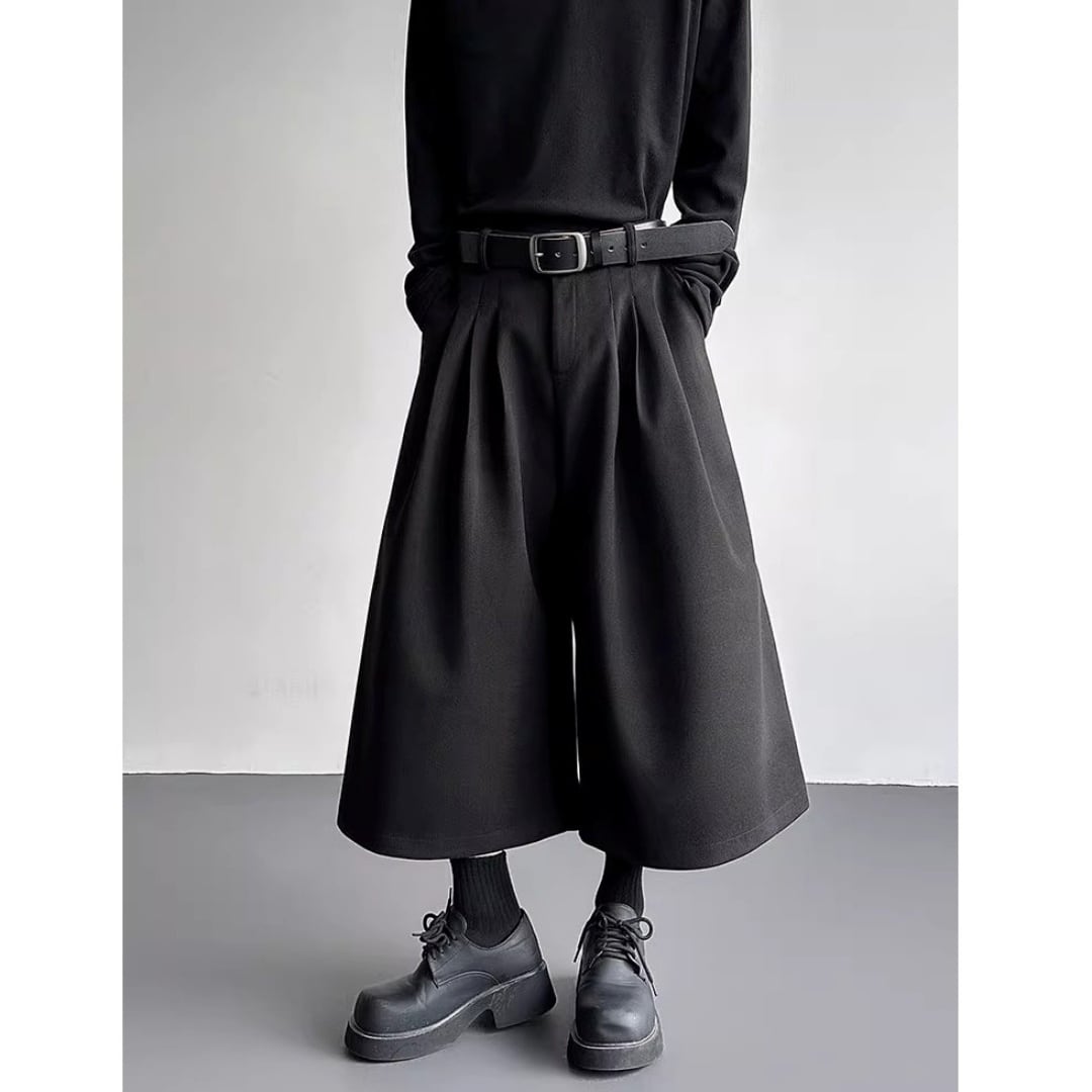 モード系 タックワイドクロップドパンツ D12145