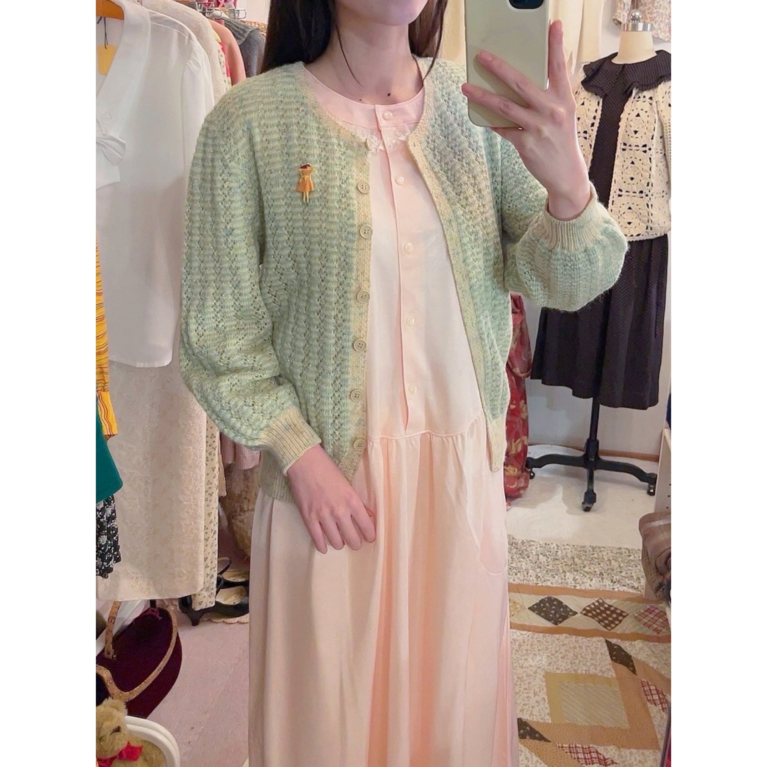 light green lame knit cardigan