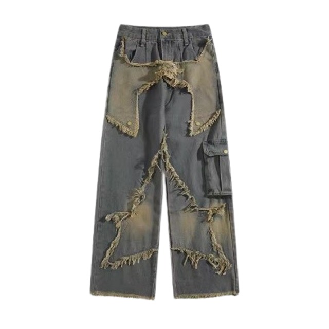 Star Splicing Patch Vintage Pants