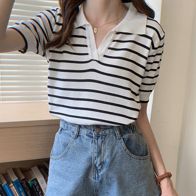 ストライプニットTシャツ サマースタイル 夏物 試着室74727866145