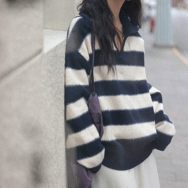 open-collar border knit　J00214