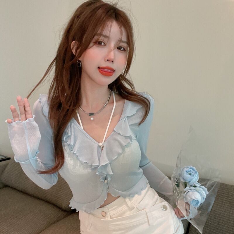 ニットセーター カーディガンジャケット サマークロップドトップス ロング 夏物 ブラックストロベリース89720547353