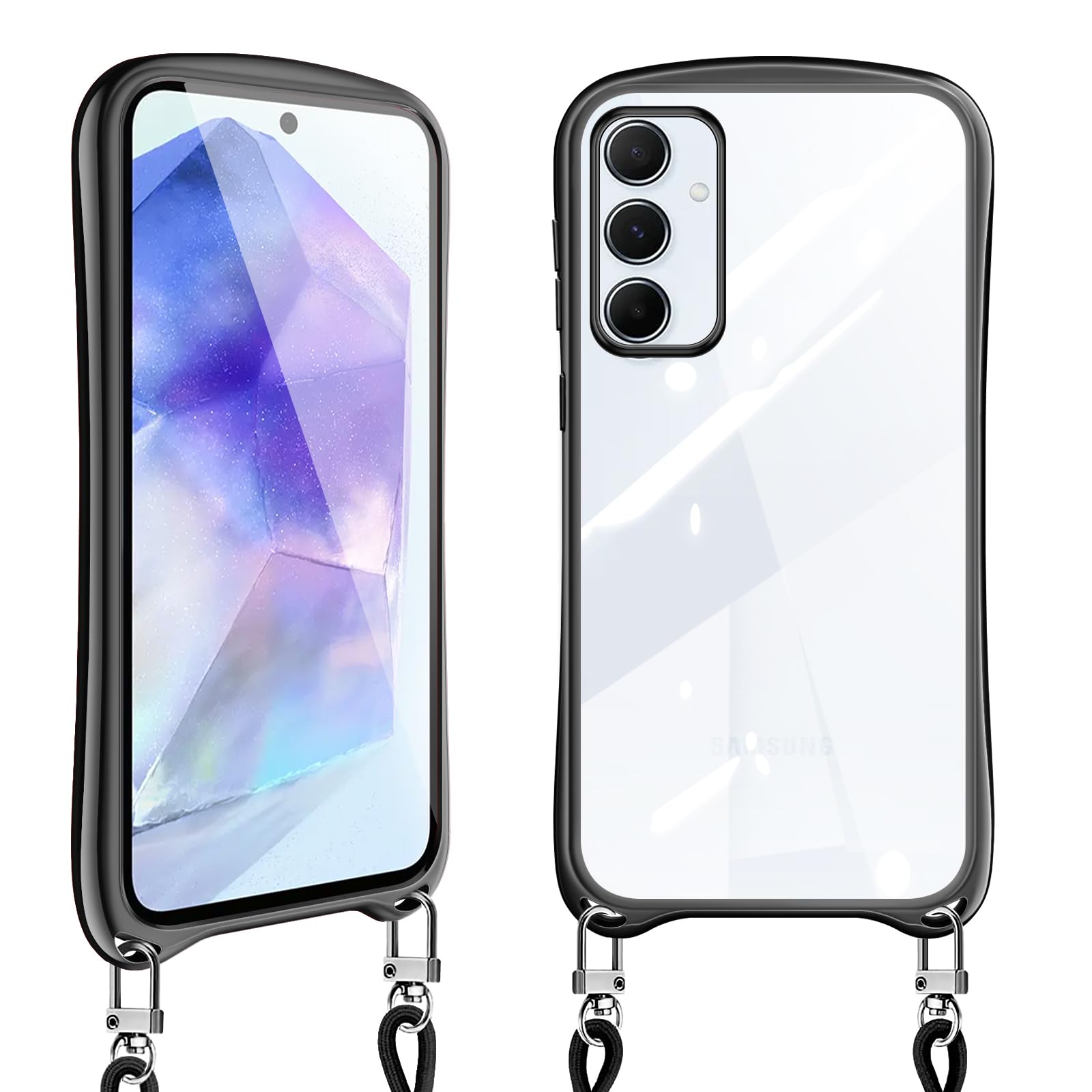 Loodoomo Galaxy A55 5G 用の ケース ショルダー クリア SC-53E SCG27 スマホケース カバー 肩掛け(ブラック)