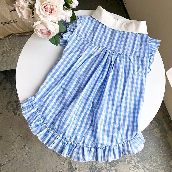 さわやかブルーのチェックワンピース