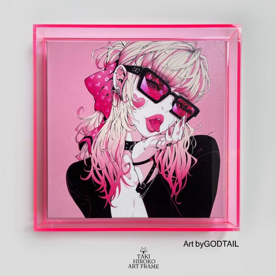 ゼブラ - オリジナルアクリルキャンバス絵画 CAPSULE アートカプセル｜ネオンピンク アクリルボックスフレーム SM