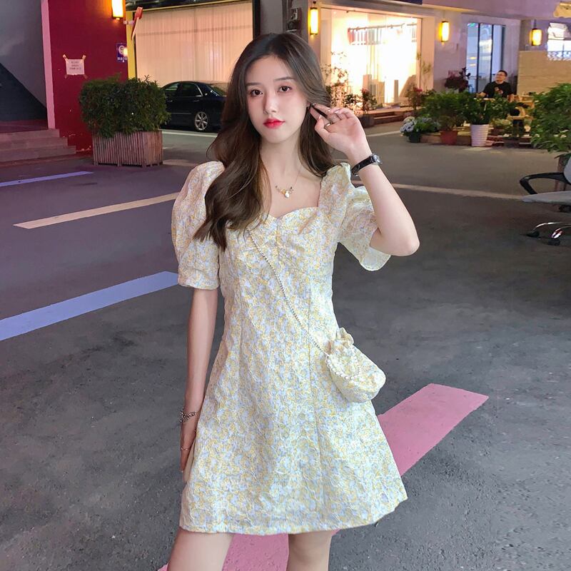 フローラルドレス サマースリーブショートスカート 大人ガーリー スウィート キュート カジュアル 夏物 花柄 スーパーモール99947467640