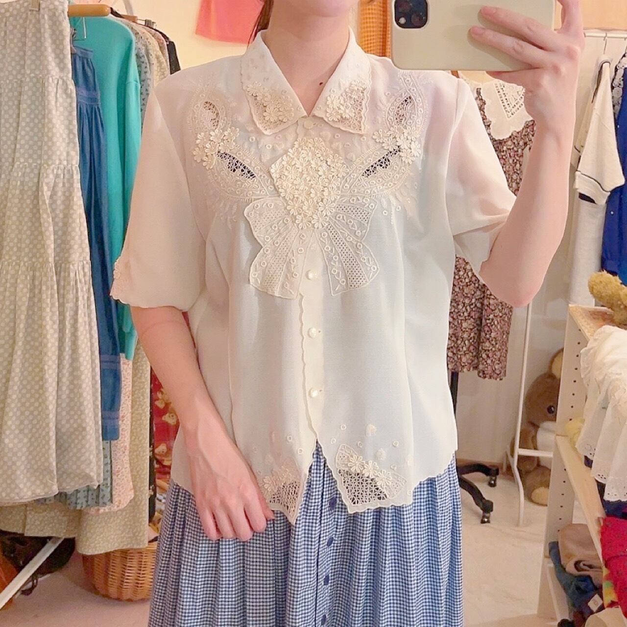 flower ribbon embroidery blouse