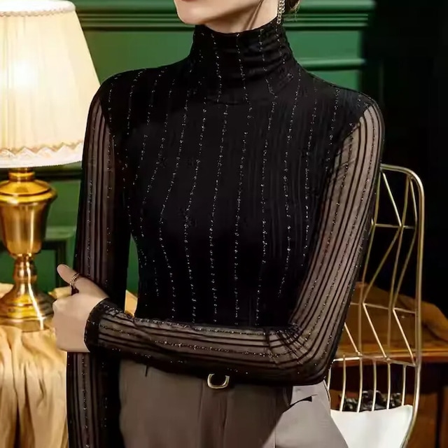 ロングスリーブ シアー タートルネック ダンストップス ds1088