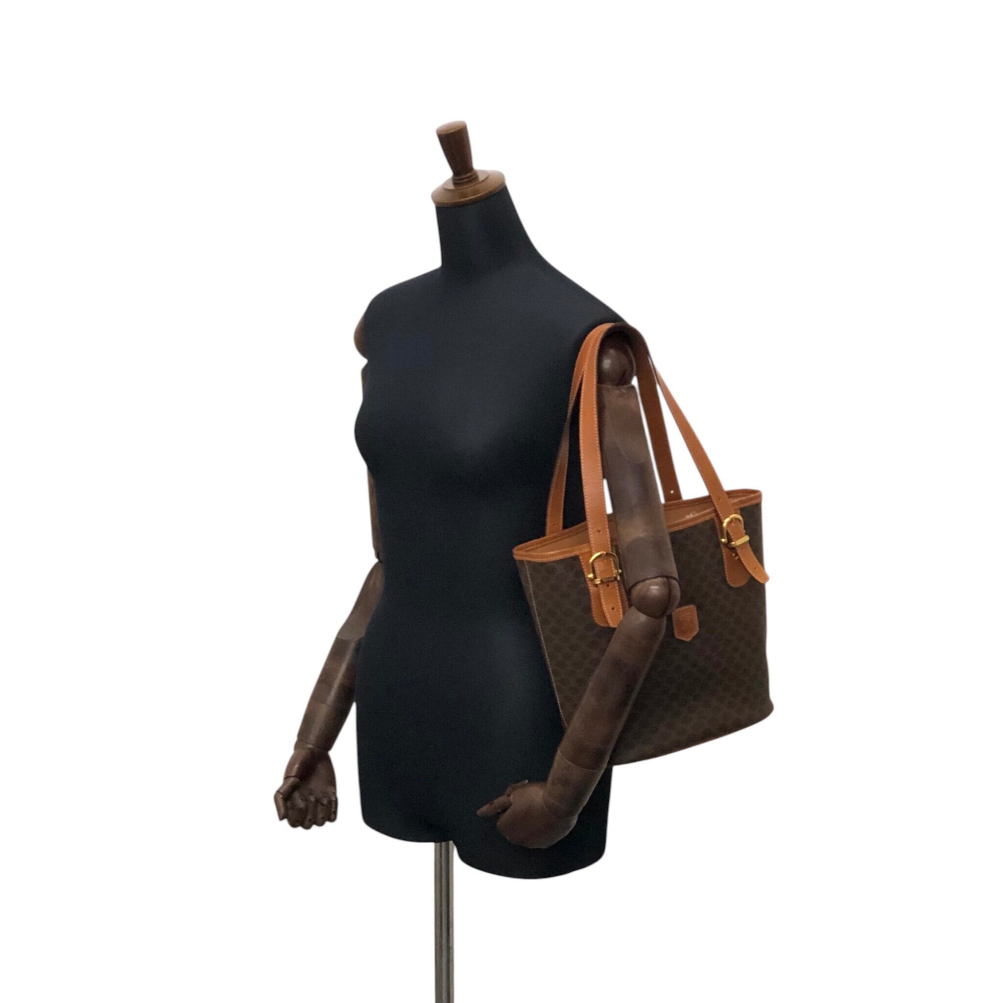CELINE セリーヌ マカダム ハンドバッグ ブラウン ブラゾン型押し PVC