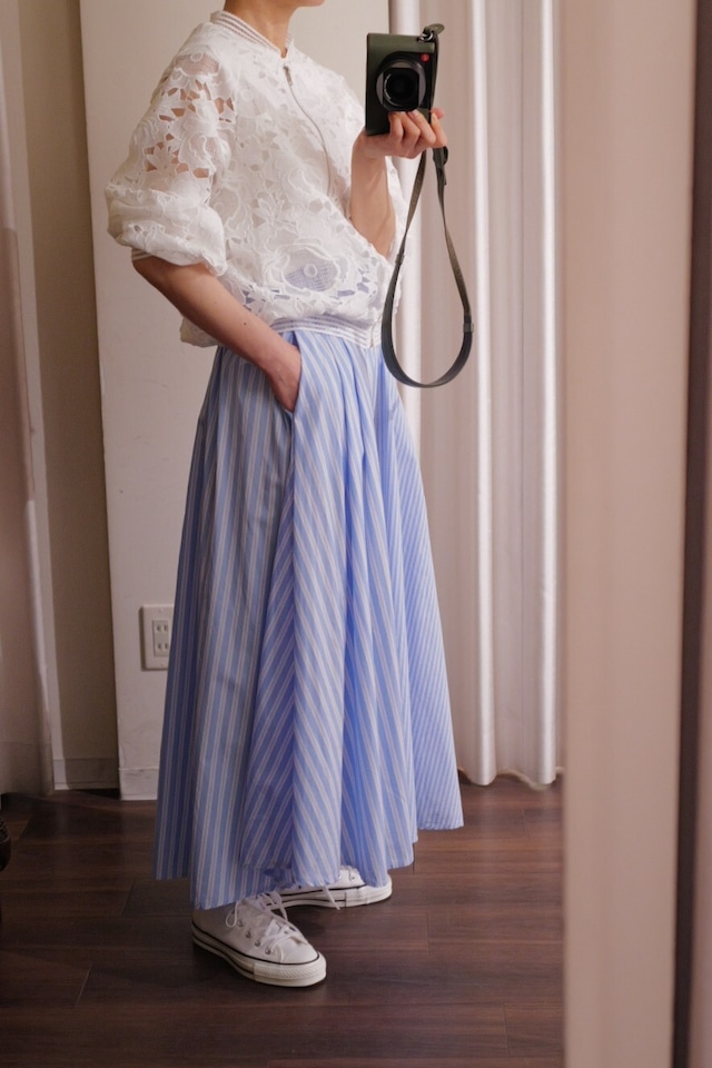 stripe flare skirt blue