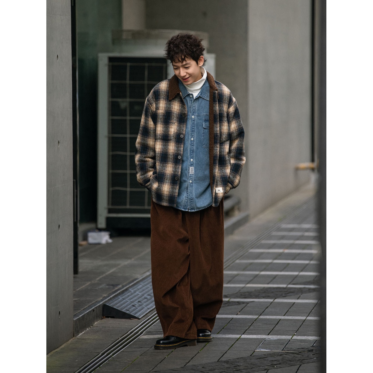 【暖かさUP】チェック ムートンジャケット T597