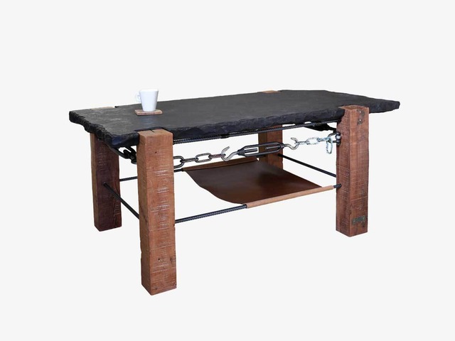 「木」「鉄」「石」「革」のコーヒーテーブル001｜一点物