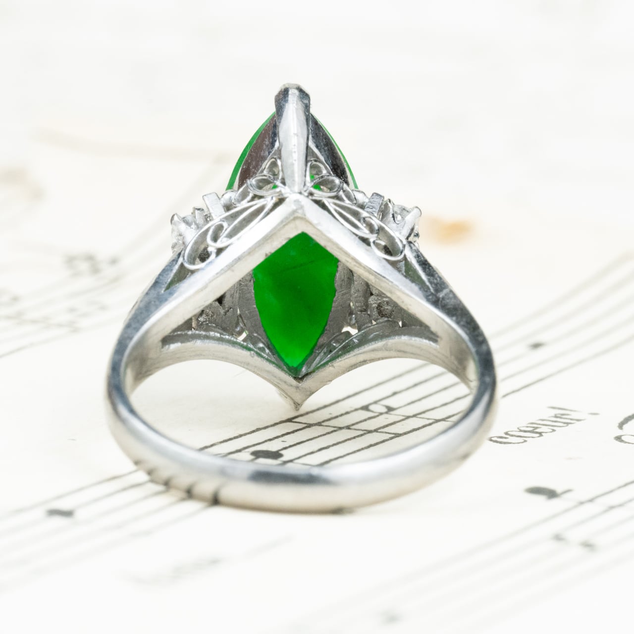 日本の作品】昭和レトロ デザイン ヴィンテージ リング Pm850 翡翠