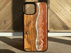 Island emblem/wood×resin sunset orange wave case(olive wood)