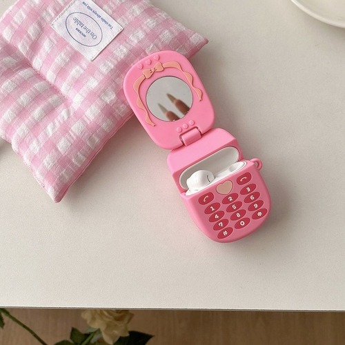 AirPods ケース レトロ 携帯電話風 ピンク かわいい シリコン製 イヤホンカバー 韓国風 立体デザイン ソフトケース 傷防止 第1世代 第2世代 第3世代 Pro2対応 商品画像4