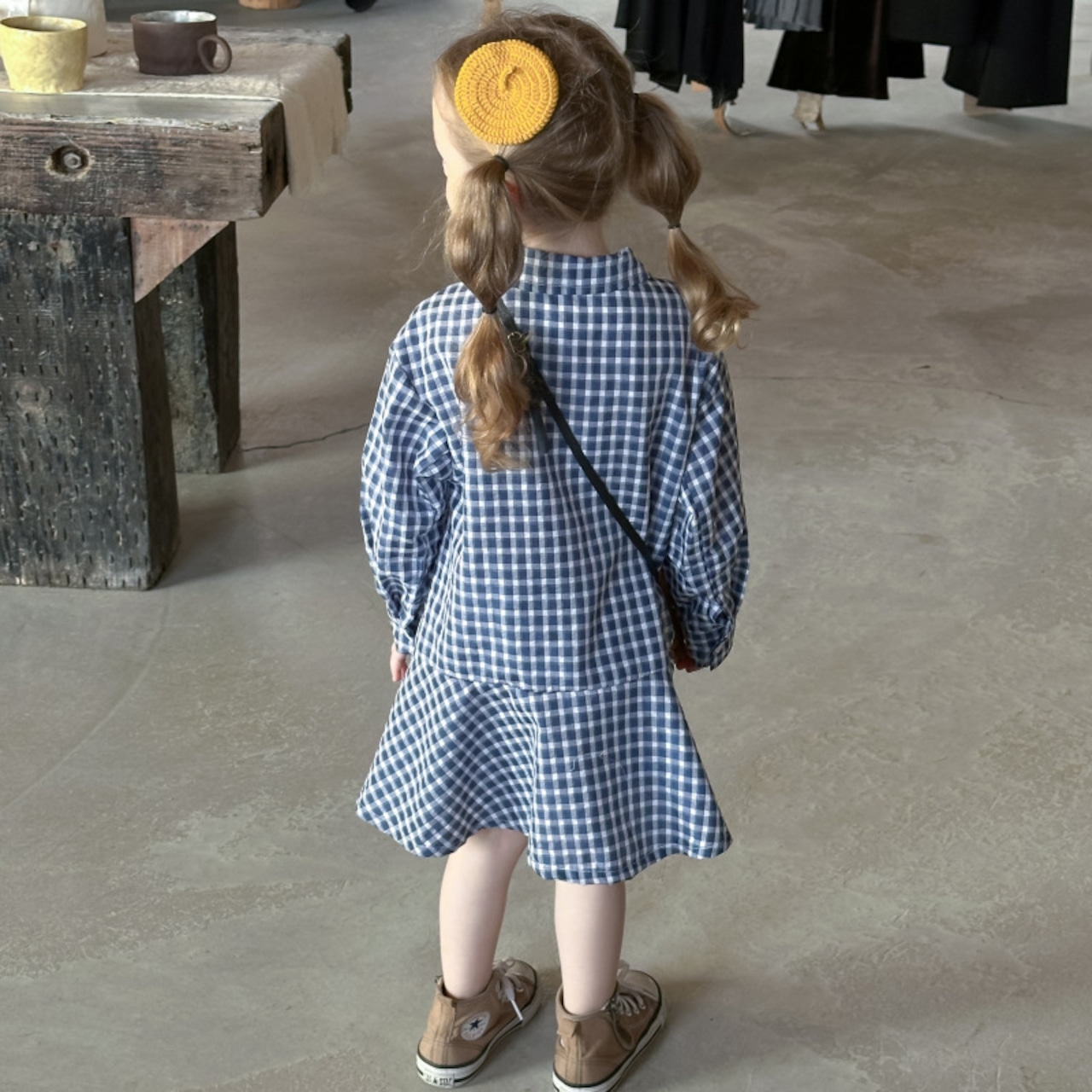 春カジュアルチェック柄ワンピース