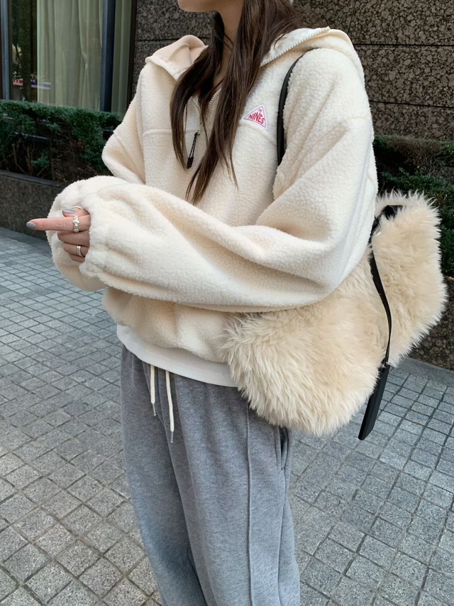 (予約) mellounge / Hooded fleece half zip-up 3color