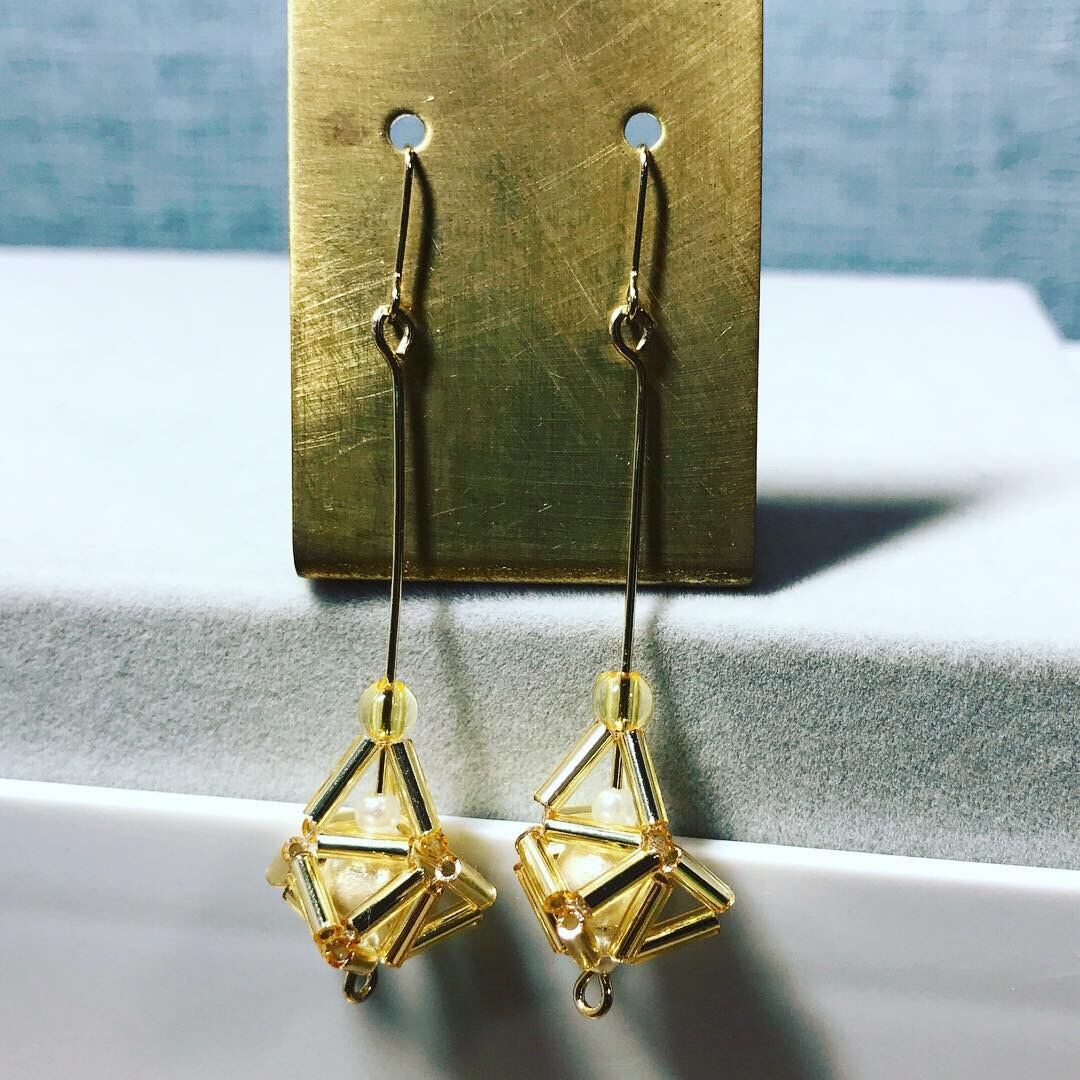 0044:鳥籠風 コットンパールロングピアス