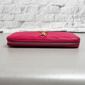 SAINT LAURENT サンローラン Vステッチ マテラッセ レザー 長財布 ピンク A-14098