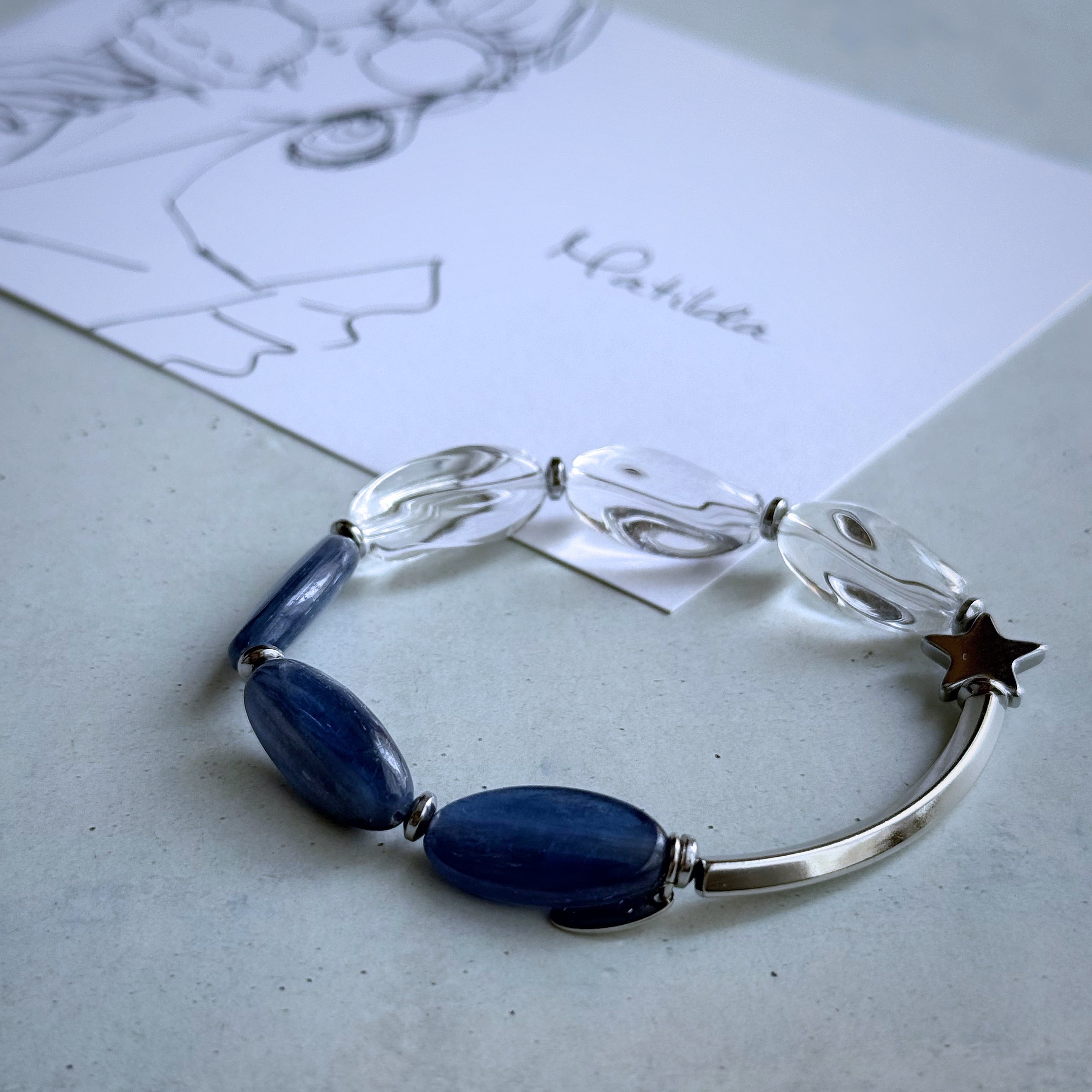 Tube & stone bracelet(カイヤナイト×クォーツ)