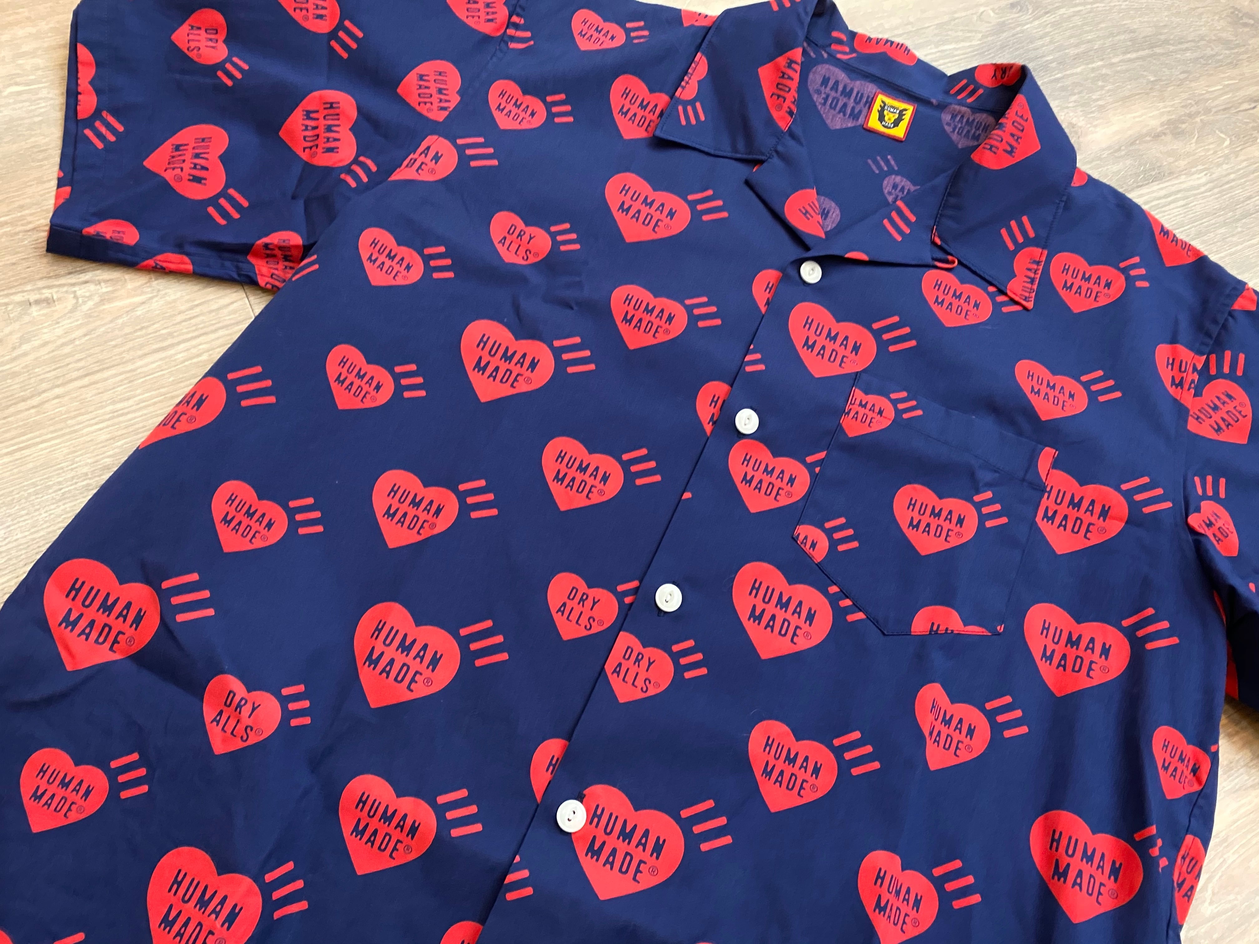 30％OFF HUMAN MADE HEART PATTERN ALOHA SHIRT NAVY RED XL 120JJ9501  