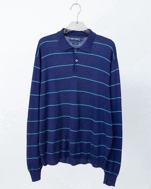 "POLO GOLF" stripe pattern silkxcotton knit polo sweater