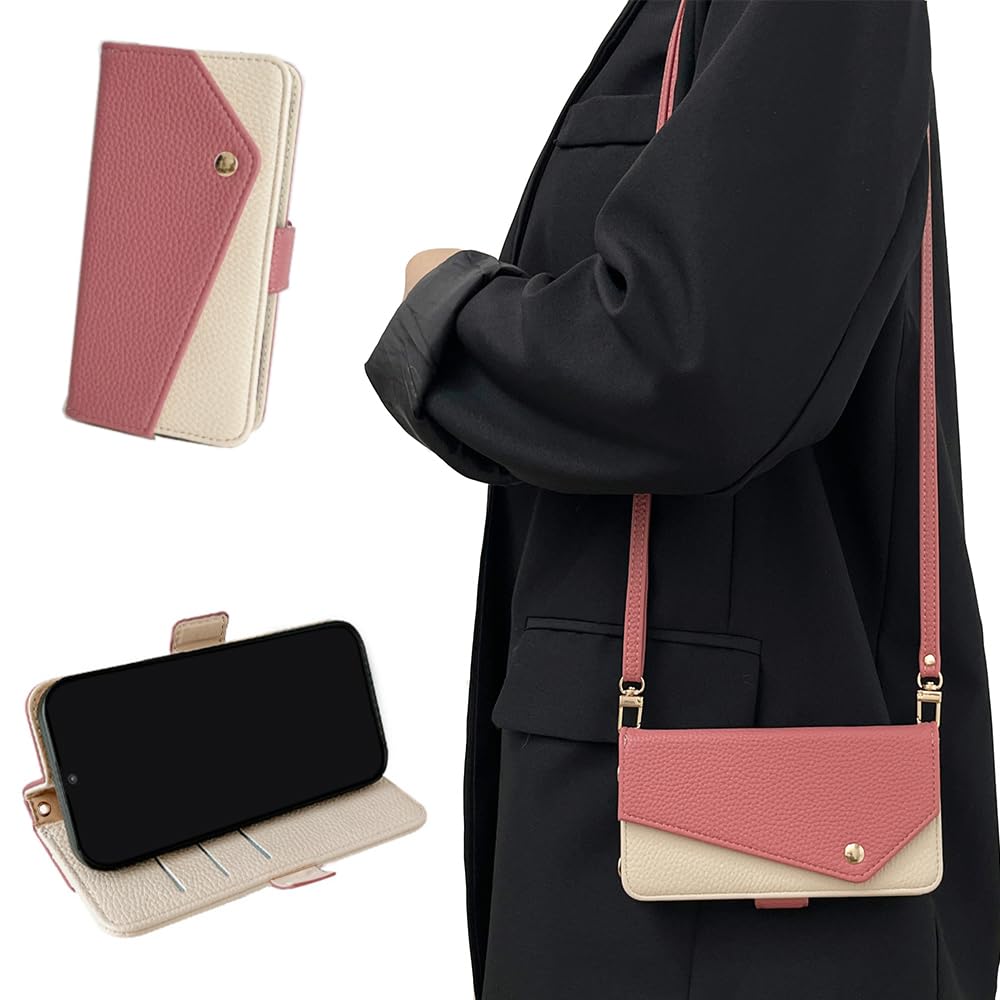 Kahper AQUOS sense9/sense10 用ケース 手帳型 ショルダー付き 表面ポケット便利 SH-53E SHG14 スイカレッド