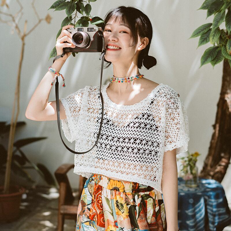 ボヘミアンブラウスニット中空日焼け止めシャツ、スカート付きビーチバケーション半袖ウエストトップ西安気 ドリームホーストラベル婦人服44077777598
