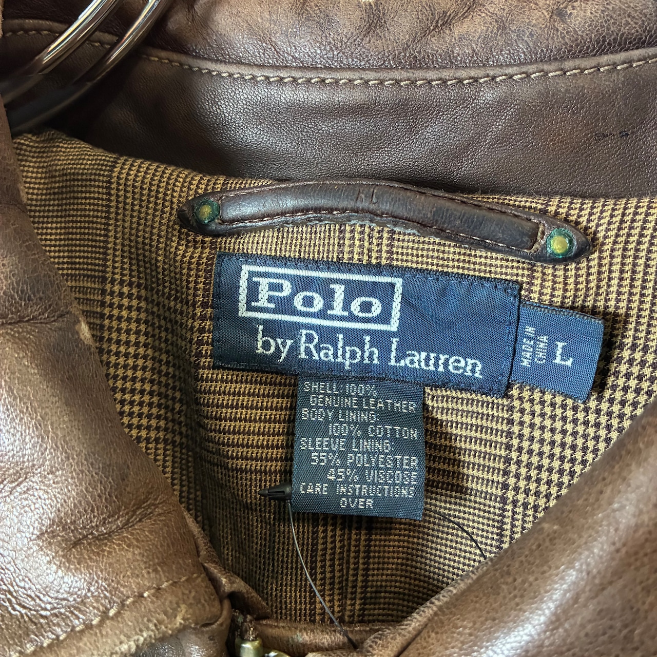 90s POLO RALPH LAUREN / ラムレザージャケット ブラウン / 千鳥格子ライニング / ポニー無し