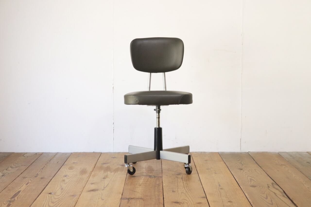 レトロ キャスターチェア 回転椅子 昇降 リクライニング 学校 合皮