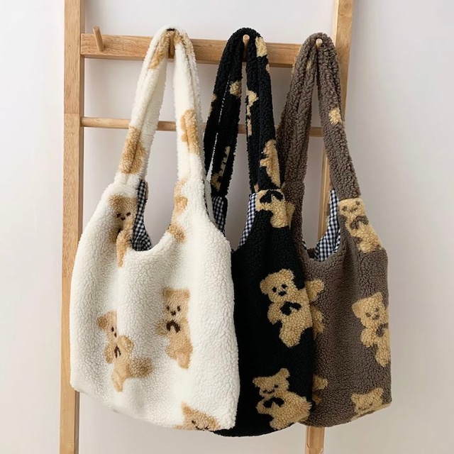 bear tote bag B 3colors / ベア トートバッグ ショルダー バッグ テディーベア エコバッグ くまさん 鞄 韓国雑貨