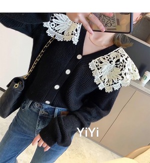 レース襟付きニットカーディガン　AJ111-5079