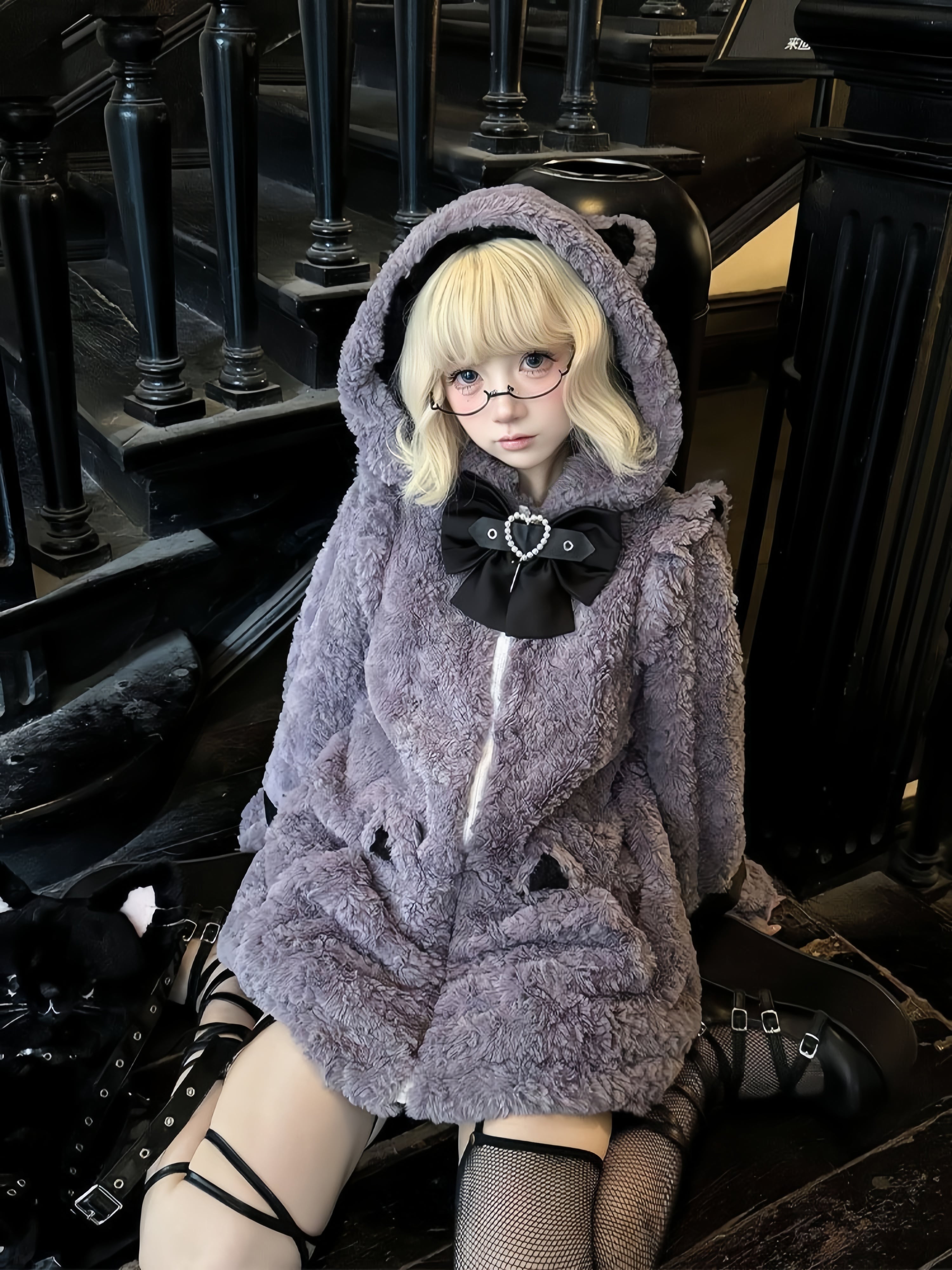 地雷系 猫耳もこもこブルゾンパーカー ファーパーカー フリース サブカル 量産 Myurina 猫耳もこもこファーブルゾン 地雷系アウター フリースパーカー