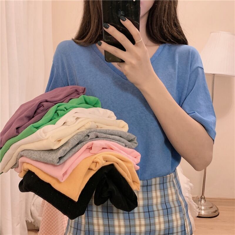 スプリングオータムシャツ ルーズVネックホワイトトップス 春物 秋物 1号婦人93646629394