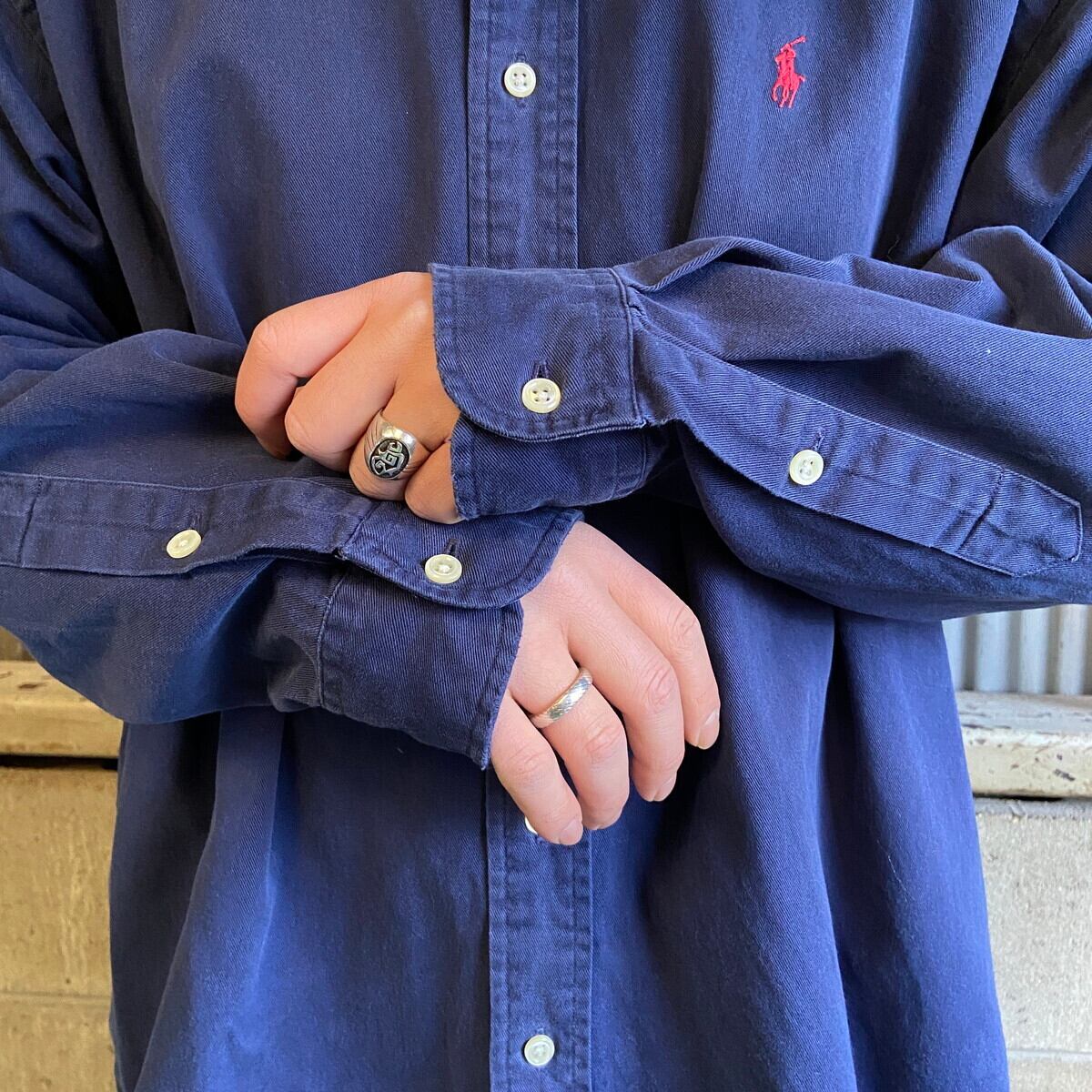 人気 ラルフローレン 長袖シャツ 2XL ネイビー オックス ボタンダウン 古着 人気 ラルフローレン 長袖シャツ 2XL ブルー オックス ボタン