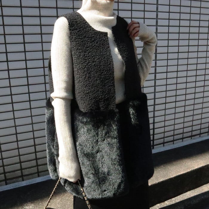 (SO18)ボア×フェイクファー異素材コンビベスト