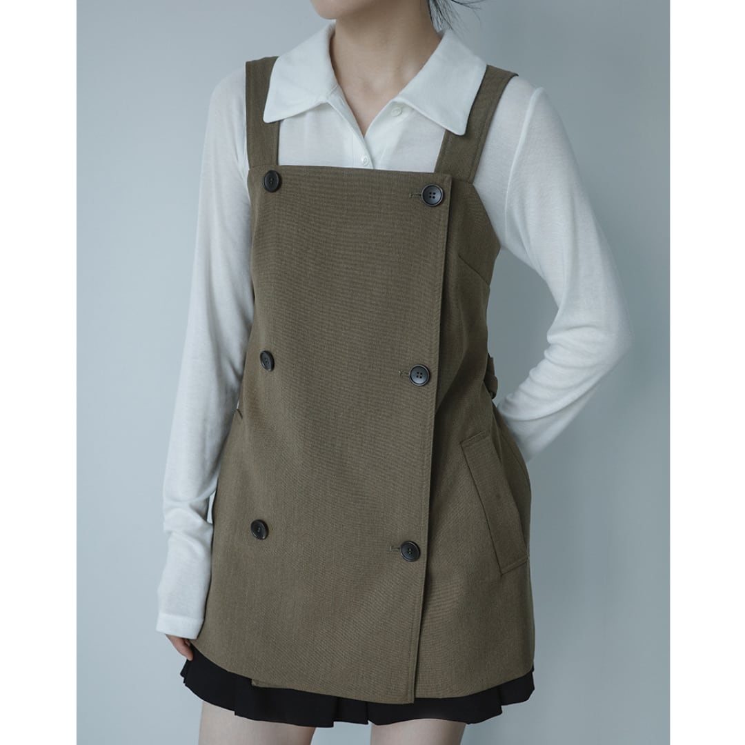 Square neck back belt double button vest G1020