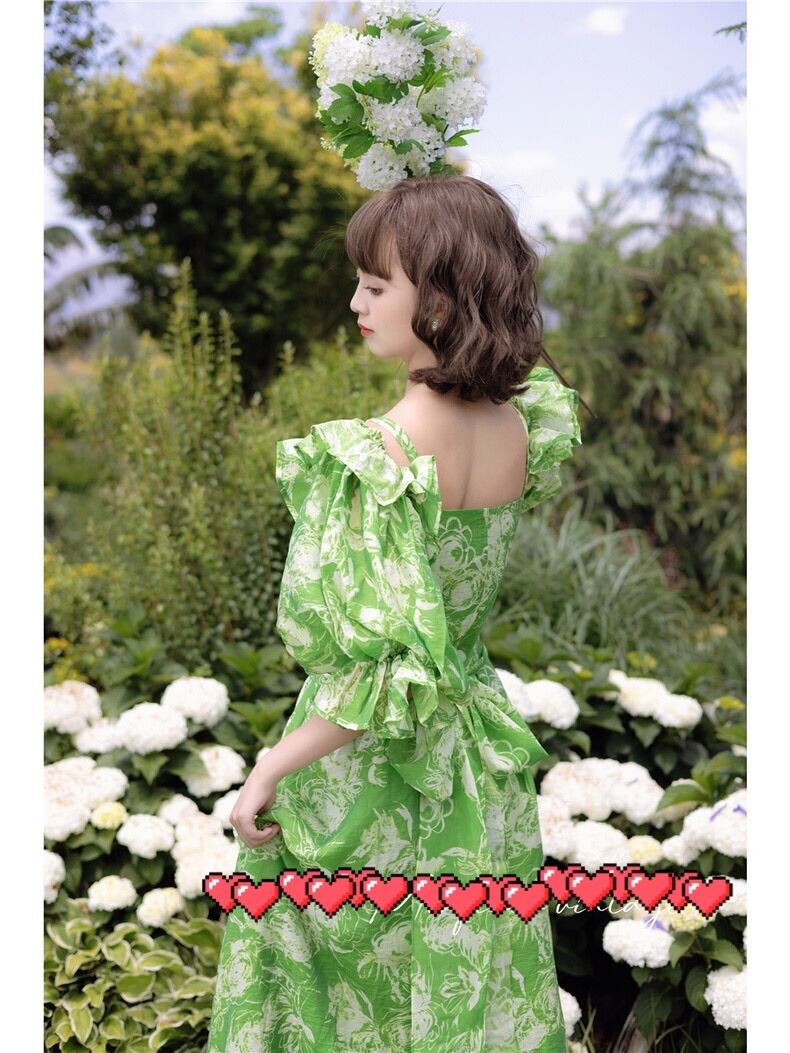ワンピース パーティー 緑 花柄 フラワー ワンピース ガーリー