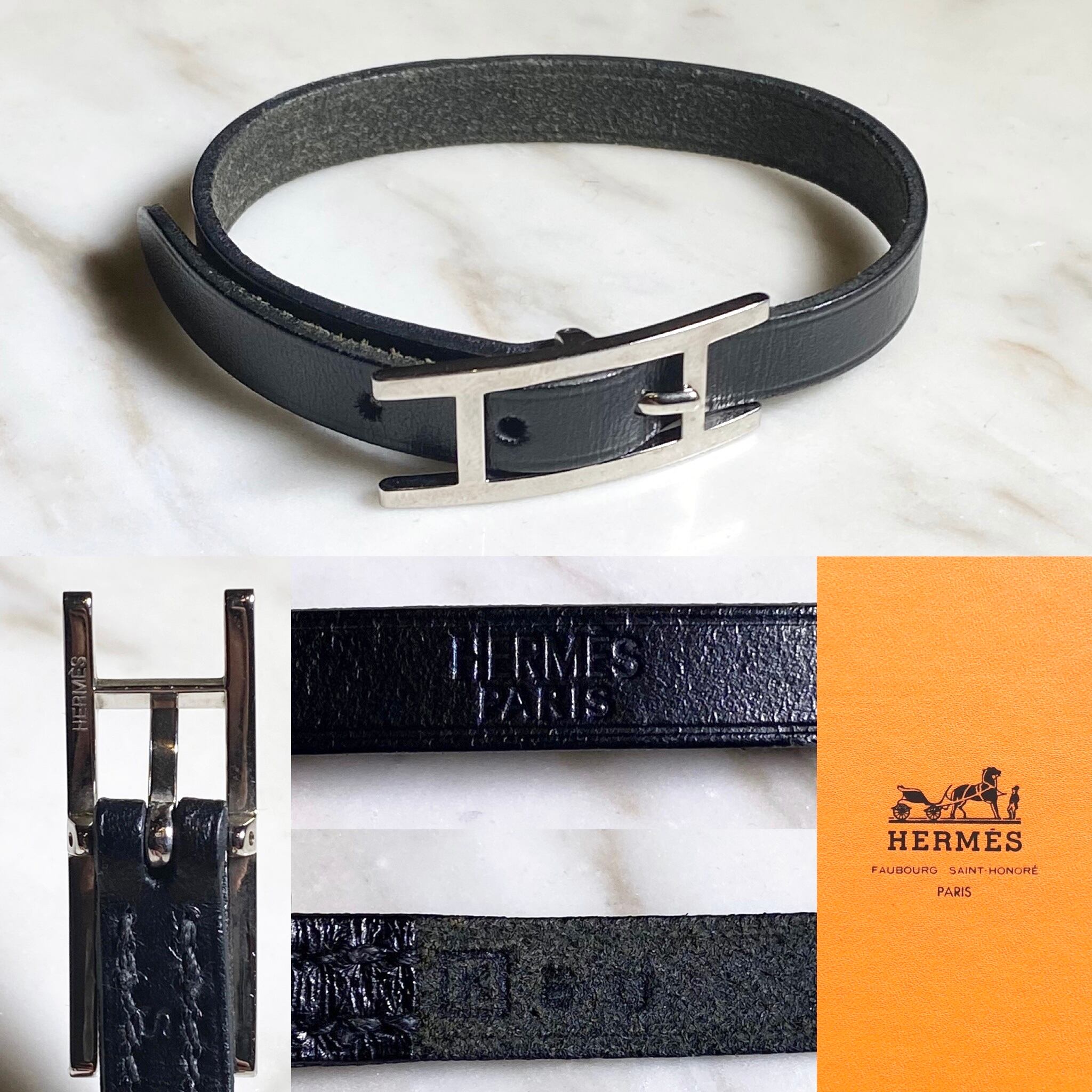 HERMES black leather bracelet “api” | NOIR ONLINE