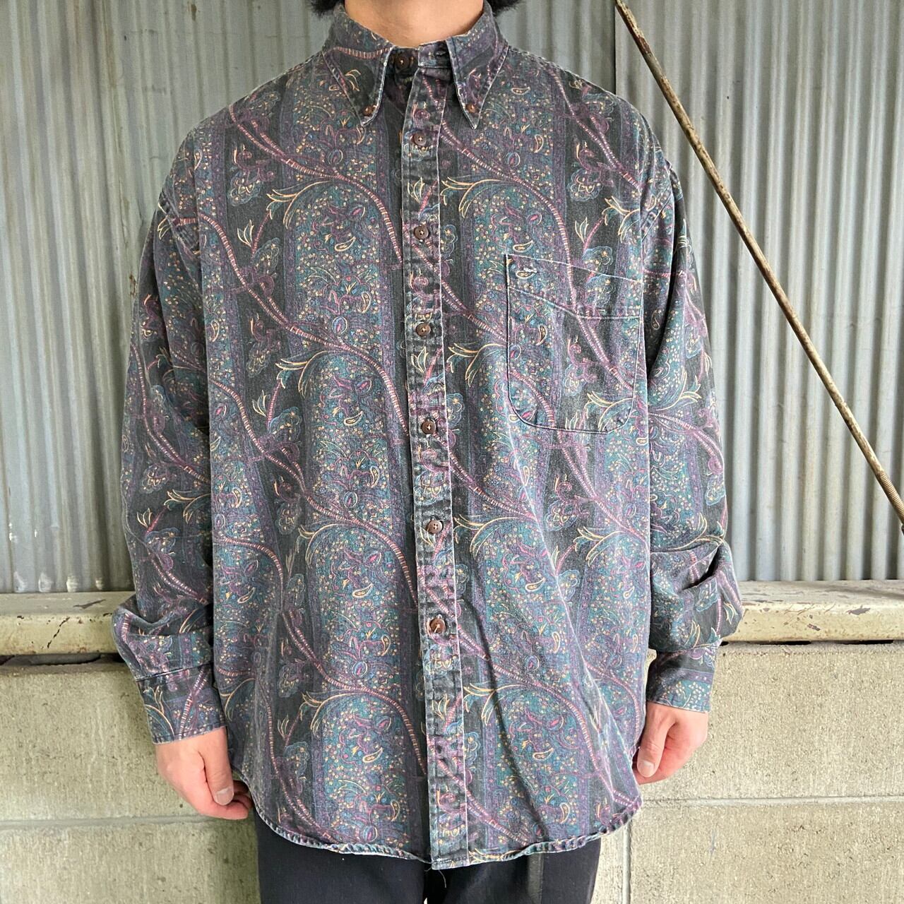 MAREH 長袖 総柄 ペイズリー柄 ボタンダウンシャツ メンズL 古着