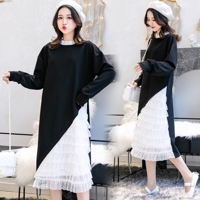 【新作】【送料無料】 マタニティウェア2020秋と冬の新しいファッションレースステッチマタニティケーキドレス小さな新鮮なミドル丈マタニティドレス-アリババ オータム 秋物 ウィンター 冬物 expec226357776613