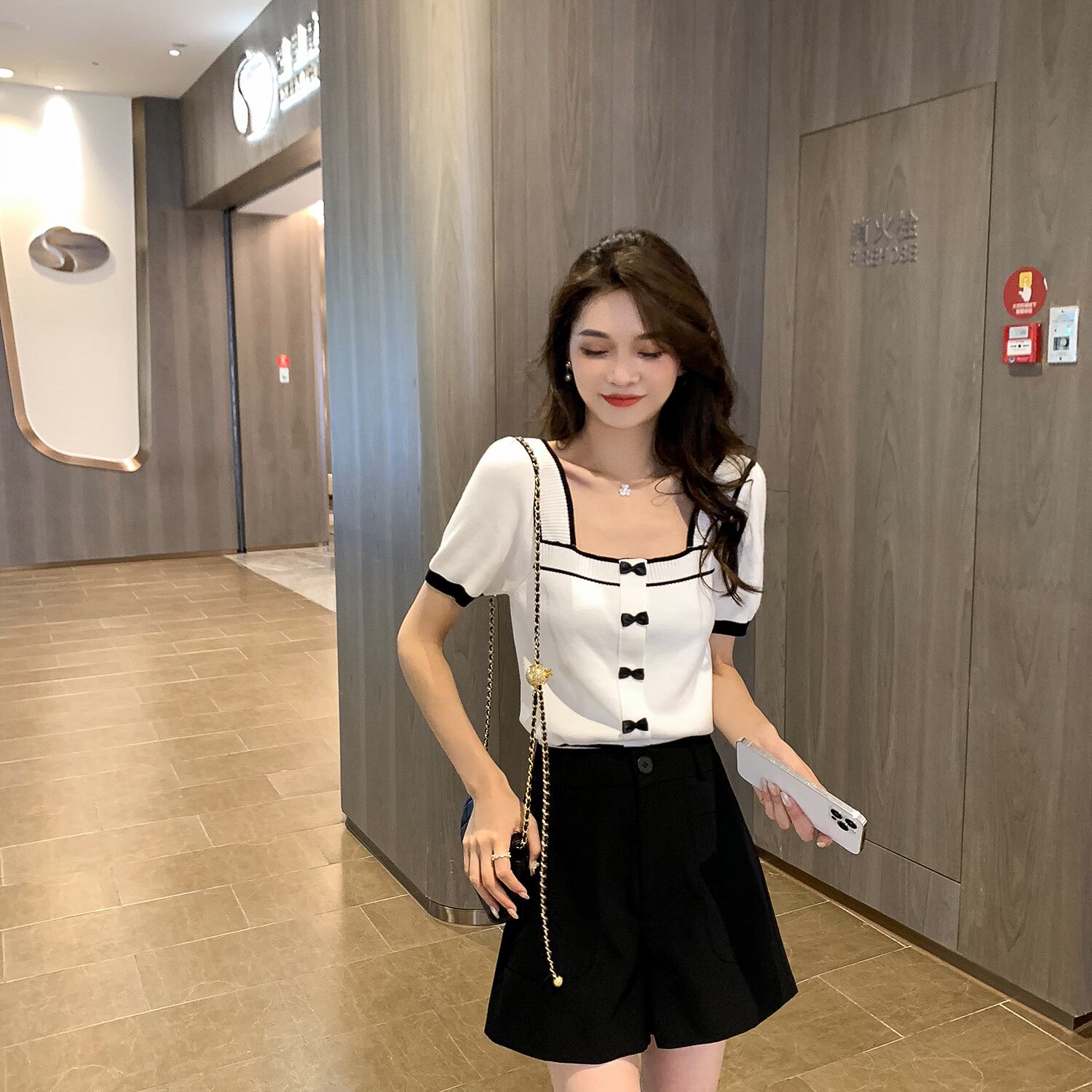 ショートハイウェストブラウス レディースサマースタイル薄手セーター 夏物 スクウェア 6Du_Shop_Women40367317556