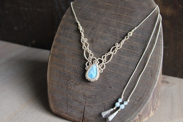 Larimar micro macrame necklace