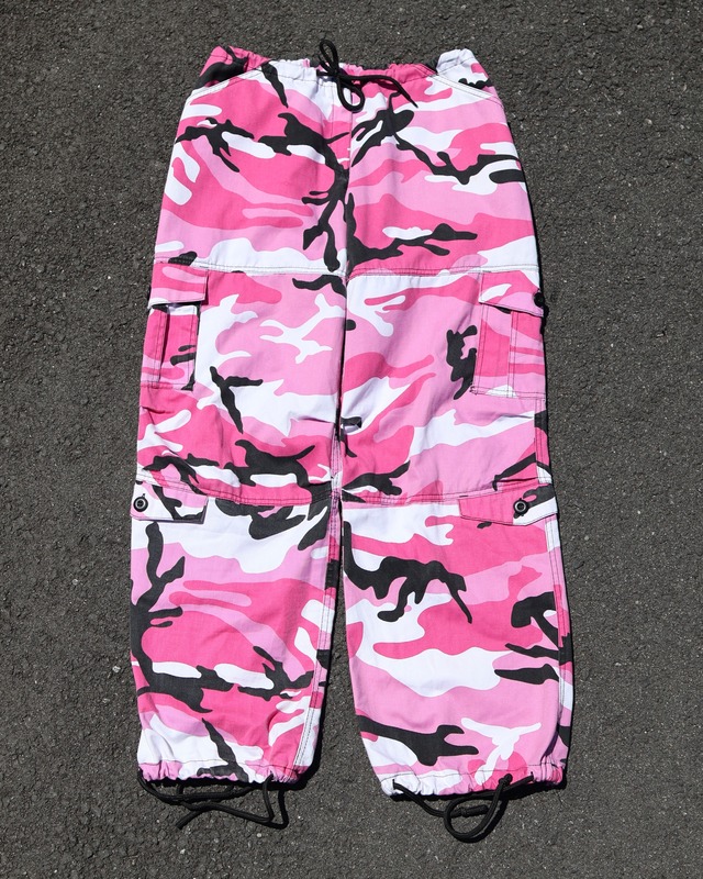 drawstring pink camo cargo pants