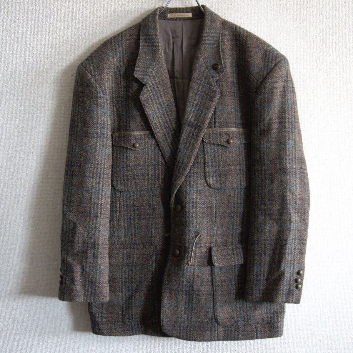【美品】PAPAS 【× Harris Tweed ツイード 2B テーラード ジャケット】L パパス ハリスツイード 26070403 美品】PAPAS 【× Harris Tweed ツイード 2B テーラード ジャケット】L