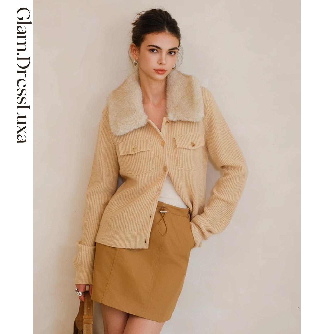 Fur Collar Knit Cardigan/2color_T1582